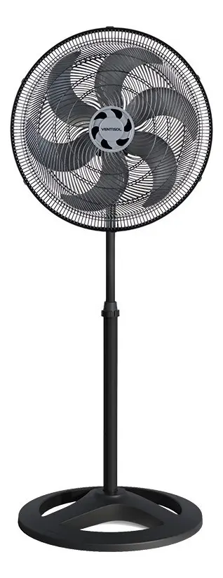 Ventilador de coluna Ventisol Turbo 40 cm preto, com base circular e seis pás, sobre fundo branco.