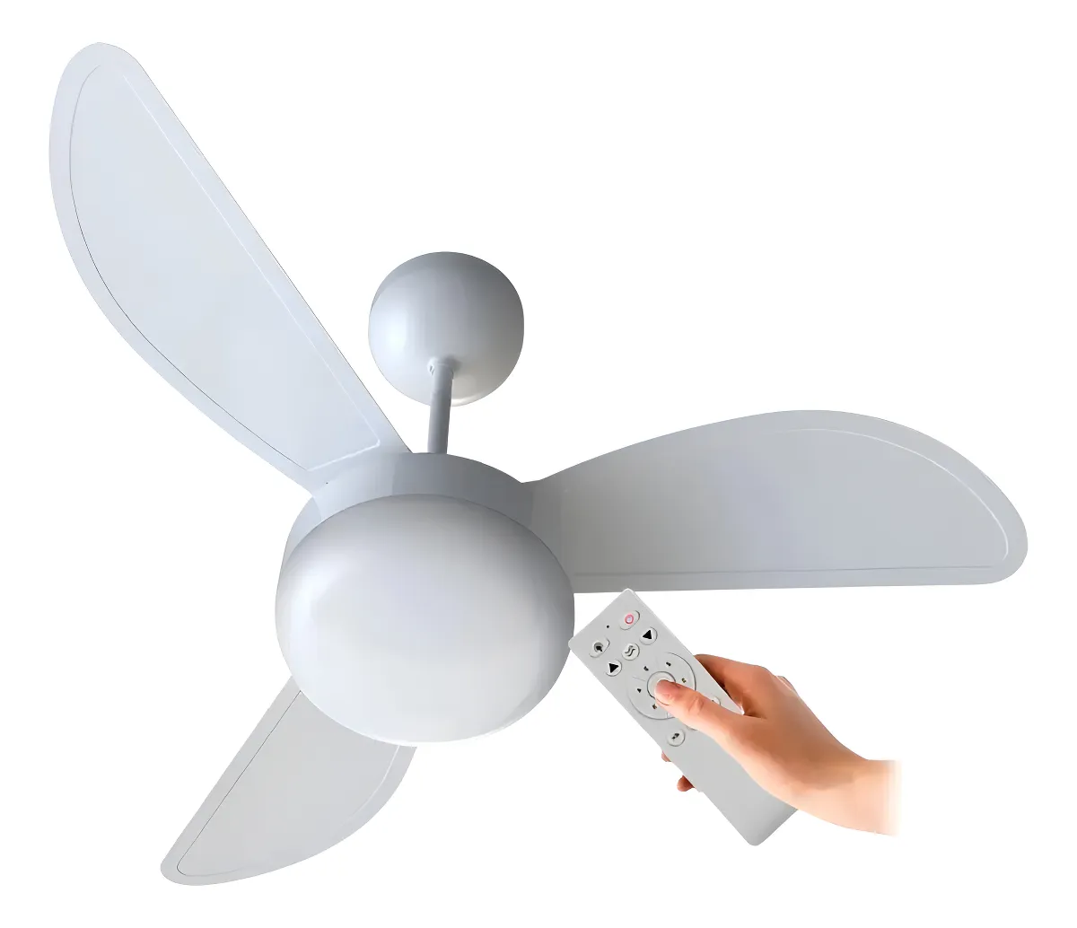 Ventilador de teto Ventisol Fênix branco com três pás e controle remoto.
